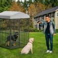 thumbnail image 6 of Dog Kennel Outdoor, Heavy-Duty Metal Dog Cage with Waterproof Top Cover, Lock ＆ Swivel Stainless Steel Feeding Bowl for All Dog Breeds, Easy Assembly, 6 of 8