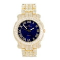 thumbnail image 2 of Charles Raymond Bling-ed Out Round Luxury Mens Watch w/Bling-ed Out Cuban Bracelet and Iced King Ring Set - L0504 BR 3pc Set (12,Blue-Gold), 2 of 6