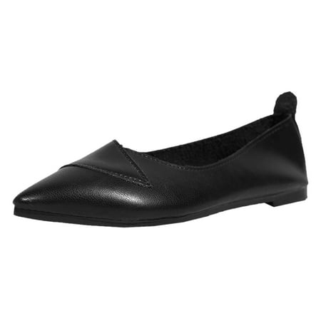 QYZEU Going Out Shoes for Women Women Shoes Summer Wedge Ladies Solid Colour Pointed Toe Soft Leather Breathable Shallow Mouth Flat Bottom Comfortable Shoes Black 41