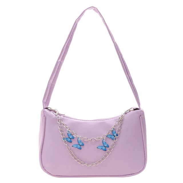 Bolso Axila Vintage para Mujer Cadena Mariposa Cuero PU Color Sólido Hombro Pequeño