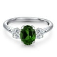thumbnail image 3 of Gem Stone King 1.74 Ct Oval Green Chrome Diopside G/H Lab Grown Diamond 925 Sterling Silver Ring, 3 of 6