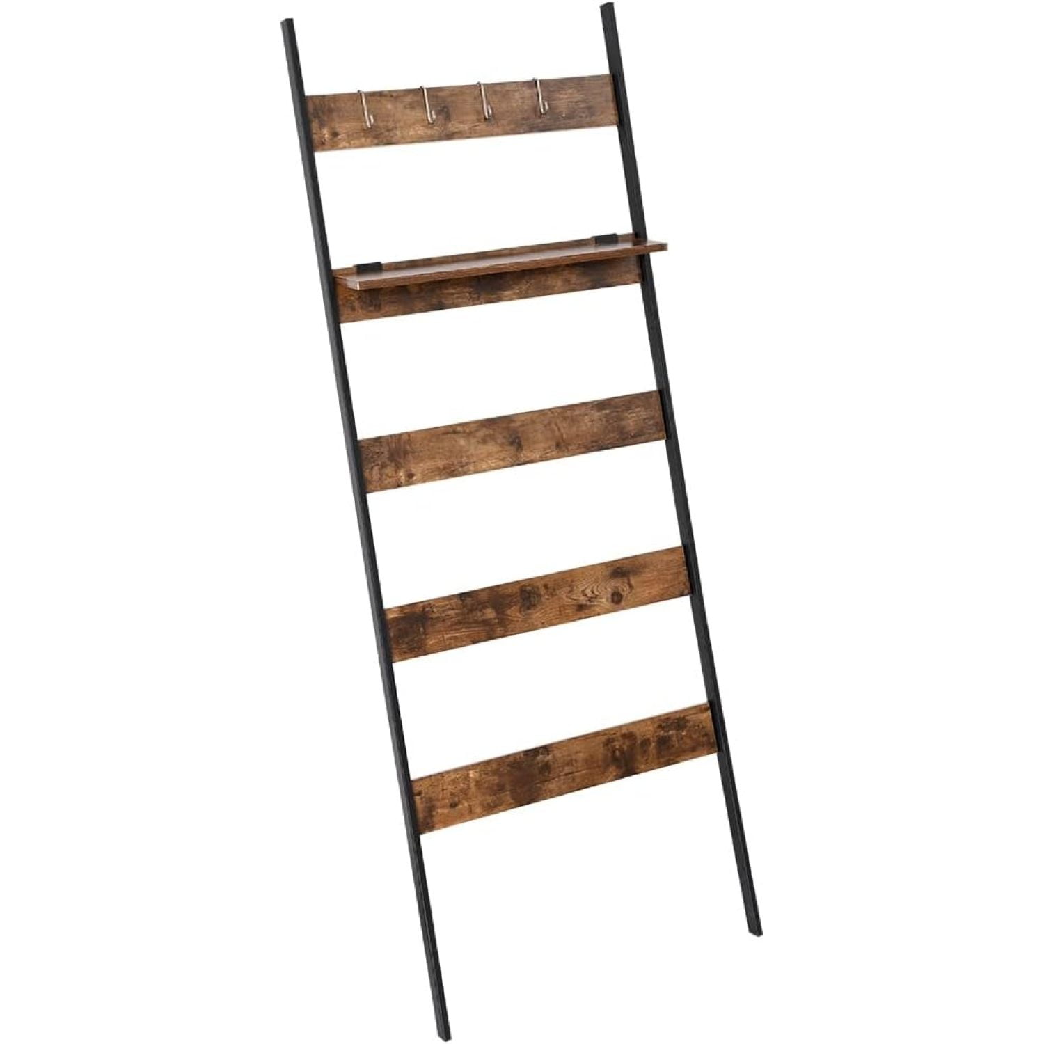 Blanket Ladder Shelf Rack 5Tier with Adjustable Shelf and 4 Hanging