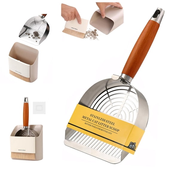 1 Pack Extra-Thick Stainless Steel Cat Litter Scoop with Holder, Heavy Duty Metal Poop Scooper for Multi-Cat Households(Scoop Holder)