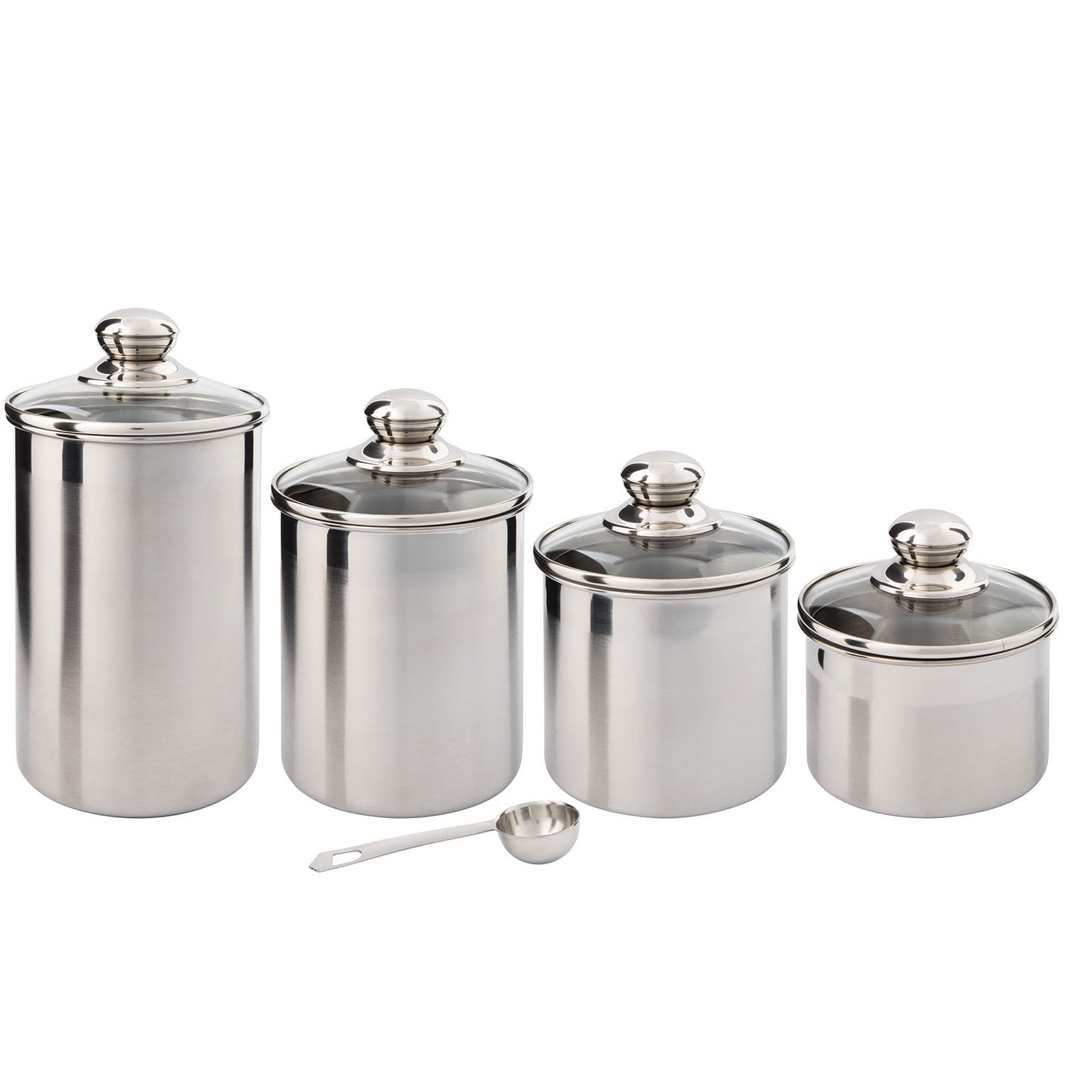 New Anchor Hocking 4-Piece Stainless Steel Clamp Canister Set with Clear Lid 