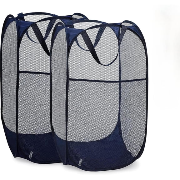 2‑Pack Foldable Mesh Pop‑Up Laundry Basket, Large Collapsible Laundry Hamper with Side Pockets, Breathable Durable Storage Bin, Space‑Saving Clothes Organizer for Bedroom