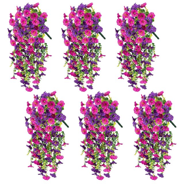 Flores artificiales, flores falsas, flores de imitación, juego de regalo para mujer, 6 piezas, jardín al aire libre, realistas, artificiales y para colgar en la pared, simulación de ratán para colgar