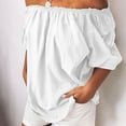 thumbnail image 3 of TKLPEHG Tops for Women Summer Off Shoulder Cotton Linen Top Lightweight Fashion Western Outfit for Women Solid Color Graphic Tee Regular Short Sleeve Blouses Leisure Blouses (White,S), 3 of 6