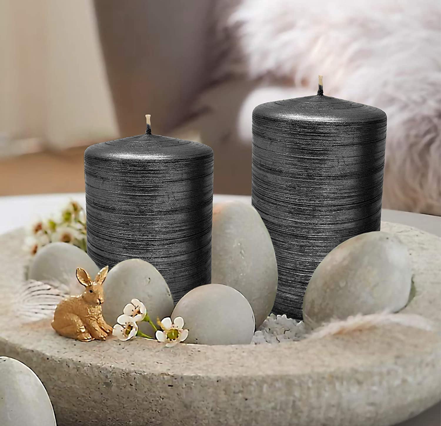 Hyoola, 2.75 x 5 Unscented Black Brushed Metallic Rustic Pillar Candles, Paraffin Wax with Cotton Wicks, 6-Pack