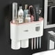 thumbnail image 1 of Organizador de baño Pasta de dientes Dispensador automático Soporte para cepillo de dientes Montado en la pared, Soporte para cepillo de dientes multifuncional Estante de almacenamiento/rosa, 1 of 5