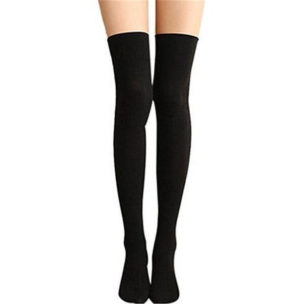 Calcetines largos sobre los calcetines de rodilla Medias de muslo de algodón para las mujeres - Negro