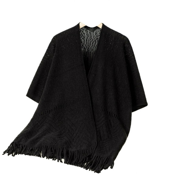 SWSMCLT Women's V Neck Cardigan Knit Sweater Crochet Long Cardigan Sweaters Solid Cutout Oversized Warm Open Front Soft Cozy Spring Flowy Fringe Black Small-X-Large