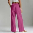 thumbnail image 6 of Elastic Waistlowy Casual Pants for Women Linen Wide Leg Trousers with Pockets Pants for Beach or Travel Hot Pink XL, 6 of 6