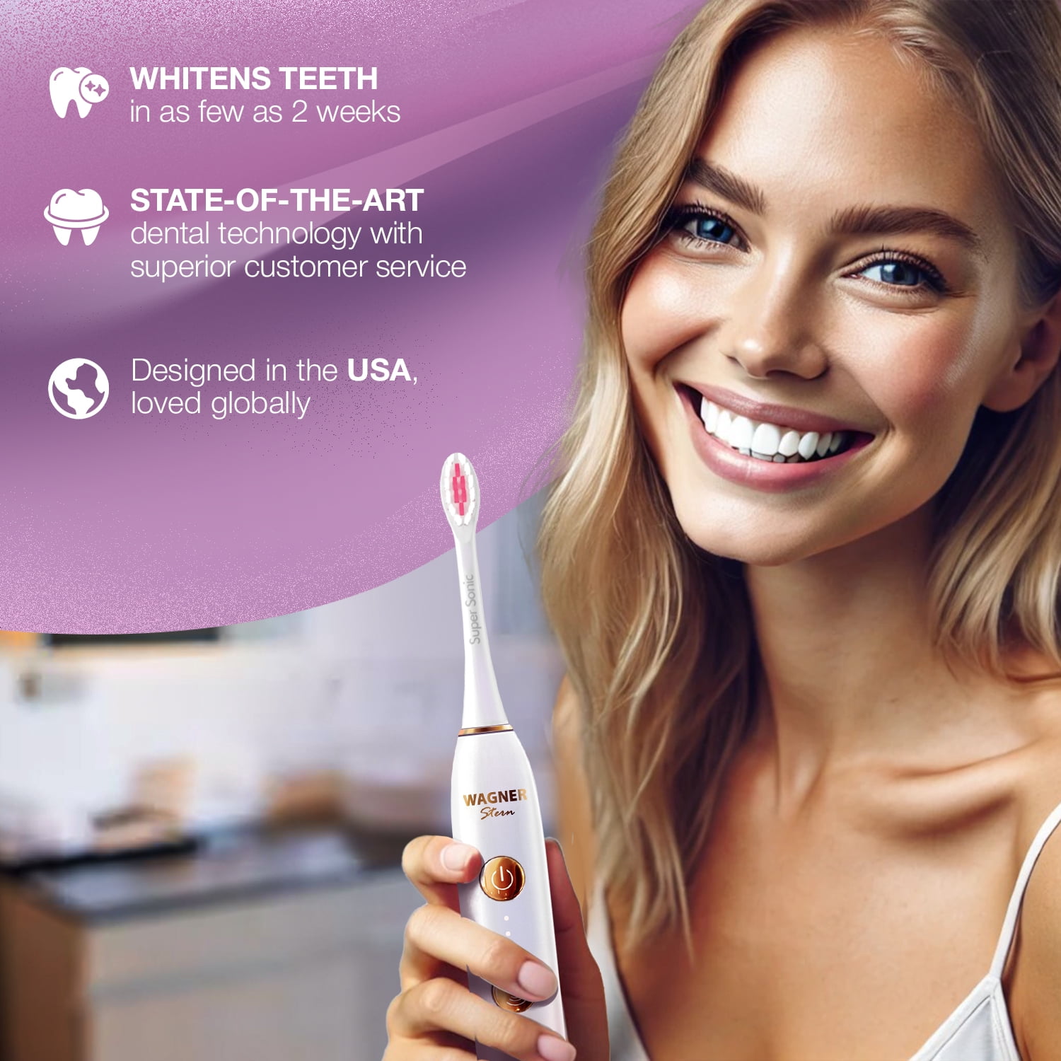 Wagner Stern WHITEN+ Edition. Smart Electric Toothbrush with Pressure Sensor. 5 Brushing Modes and 3 Intensity Levels, 8 Dupont Bristles, Premium Travel Case