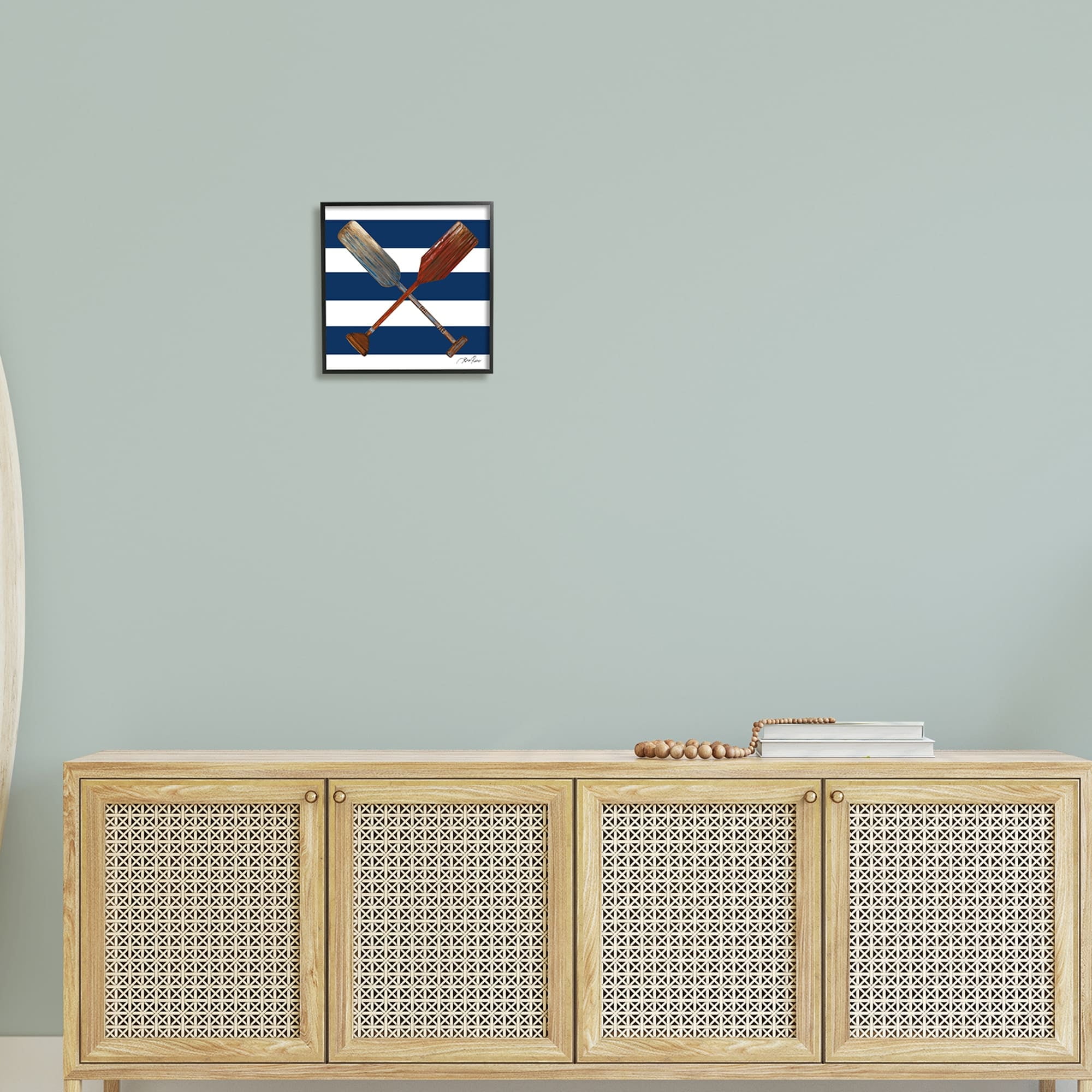 Stupell Industries Nautical Crossed Oars Wide Blue Band Striped Pattern,12 x 12, Design by Gina Ritter