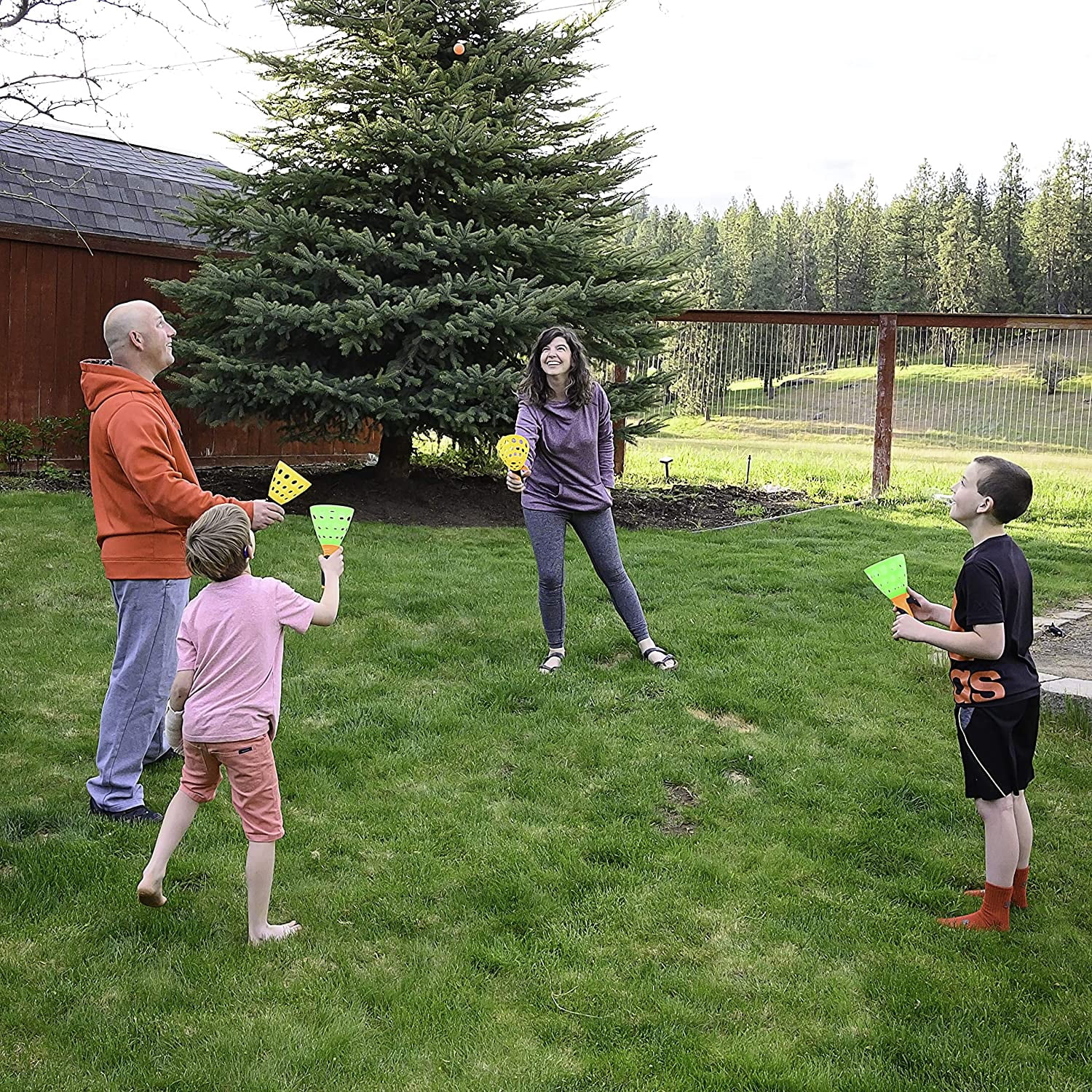 LNGOOR Outdoor Indoor Games Activities for Kids, Pop and Catch Ball Games with 4 Launcher Baskets and 6 Balls, Beach Christmas Party Toys Games for Kids Ages 4 5 6 Years Old Boys & Girls and Adults