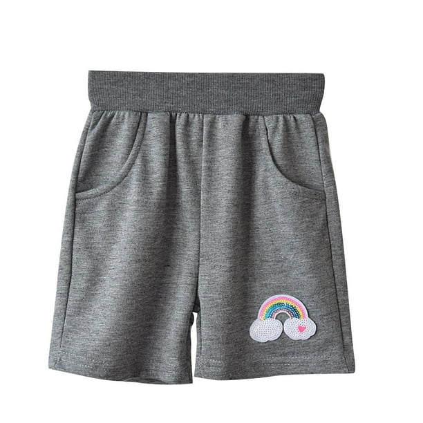 Odeerbi 1-10 Años Niños Niñas Deportes de Bermudas Pantalones Cortos Arco Iris Bordado Entrenamiento Pantalones Cortos de Algodón Atlético Pantalones de Longitud Media