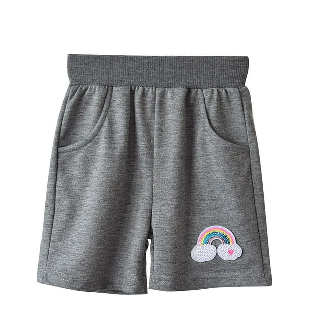 Odeerbi 1-10 Años Niños Niñas Deportes de Bermudas Pantalones Cortos Arco Iris Bordado Entrenamiento Pantalones Cortos de Algodón Atlético Pantalones de Longitud Media