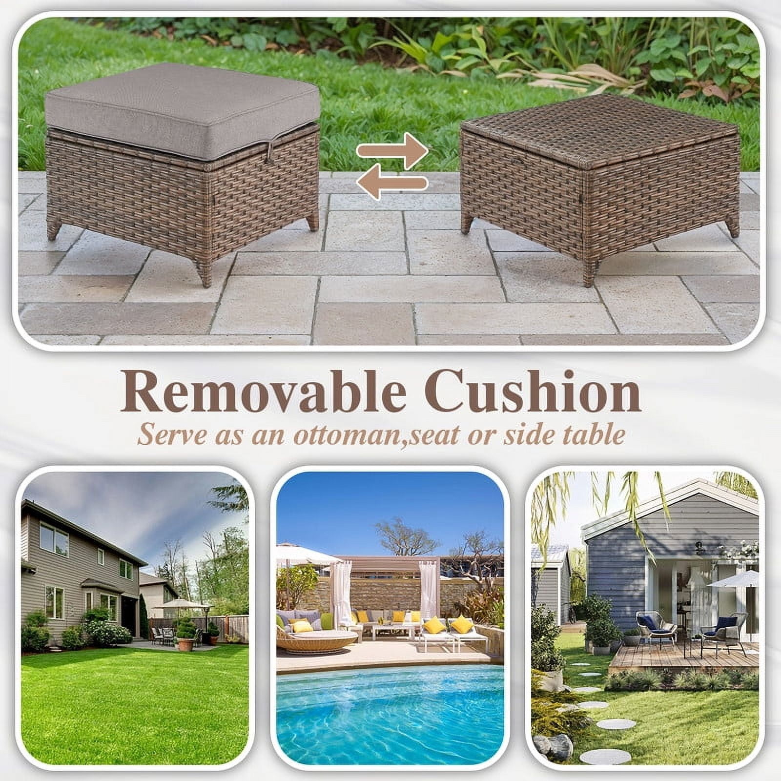 PARKWELL 5 Pieces Outdoor Patio Furniture Set 7-Seat High Back Wicker Conversation Set with Swivel Glider Chairs and Ottomans for Balcony Yard,Brown Wicker Gray Cushion