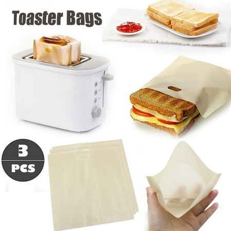3Pcs Toaster Bags Reusable for Grilled Cheese Sandwich Non-Stick Heat