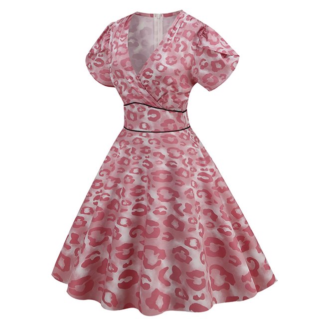Pompotops Robe Mini à Manches Mi-Longues à Volants Imprimé Col Rabattu Bohème Mode pour Femmes