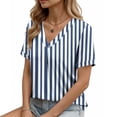 thumbnail image 6 of Womens Striped V-Neck Top - Short Sleeve Soft Stretch Blouse Casual Breathable Navy Blue White,Size L, 6 of 8
