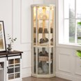 thumbnail image 2 of 70'' Farmhouse Display Curio Cabinet with LED Lights, 5 Tier Freestanding Display Cabinets with Adjustable Shelves, Floor Standing Corner Wine Cabinet Storage Rack,  Antique White, 2 of 9