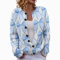 thumbnail image 2 of Plus Size Women's Christmas Santa & Tree Embroidered Cardigan Long Sleeve Round Neck Button Down Knit Sweater For Holiday Season, 2 of 6