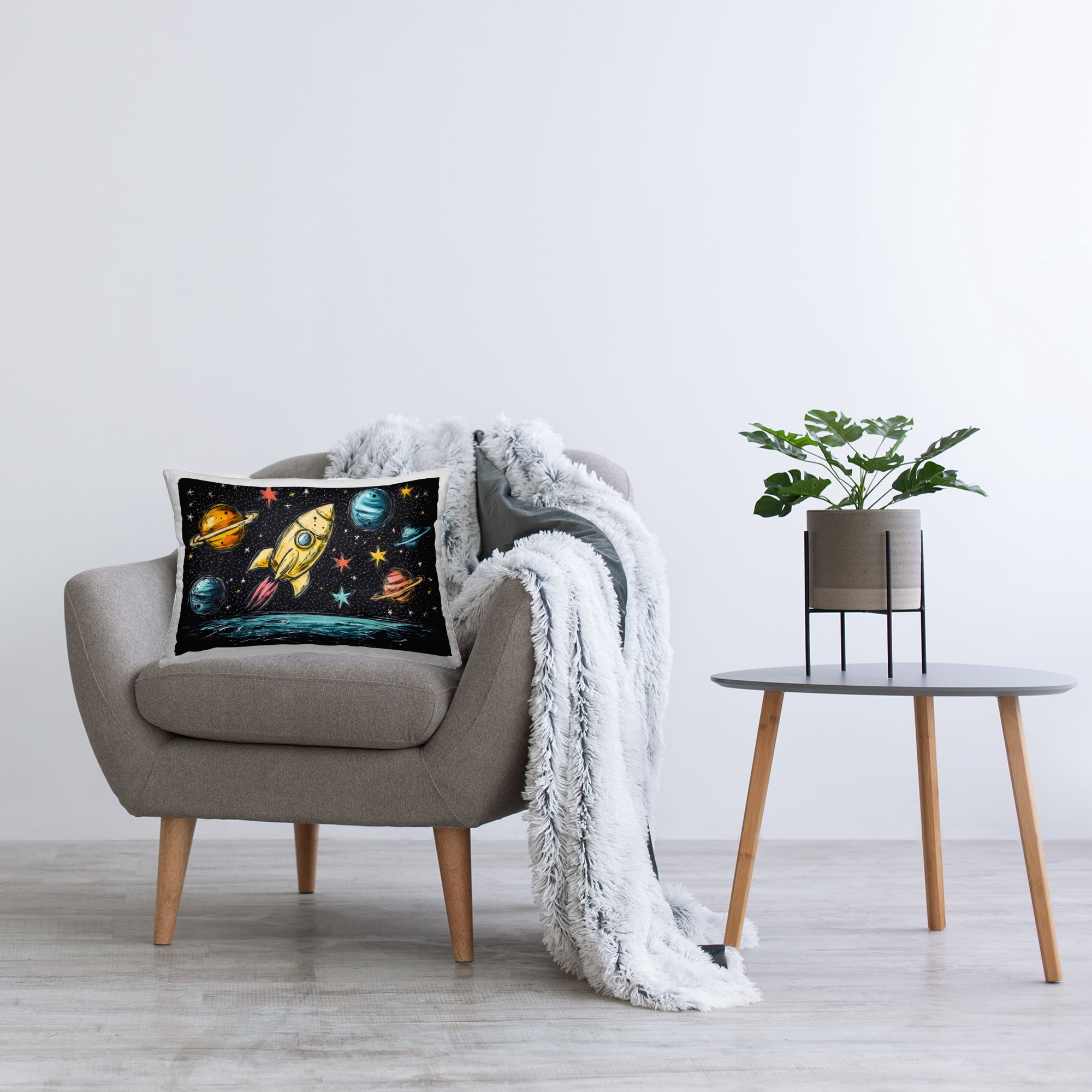 Stupell Industries Whimsical Rocket & Planets Decorative Printed Throw Pillow, design by Creative Studio