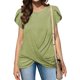 thumbnail image 1 of Mujeres Twist Front Camisa Corta Pétalo Manga Cuello Redondo Color Puro Loose Causal Camisa de Las Mujeres Blusa Superior, 1 of 6