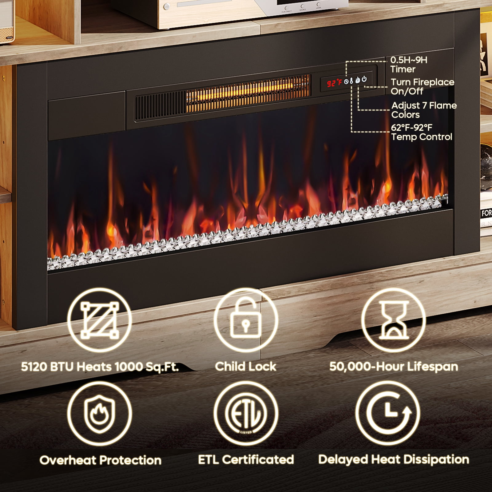 Bestier 71" Fireplace LED TV Stand with 36" Electric Fireplace and Storage Entertainment Center Console Table for TVs up to 80", Gray Wash