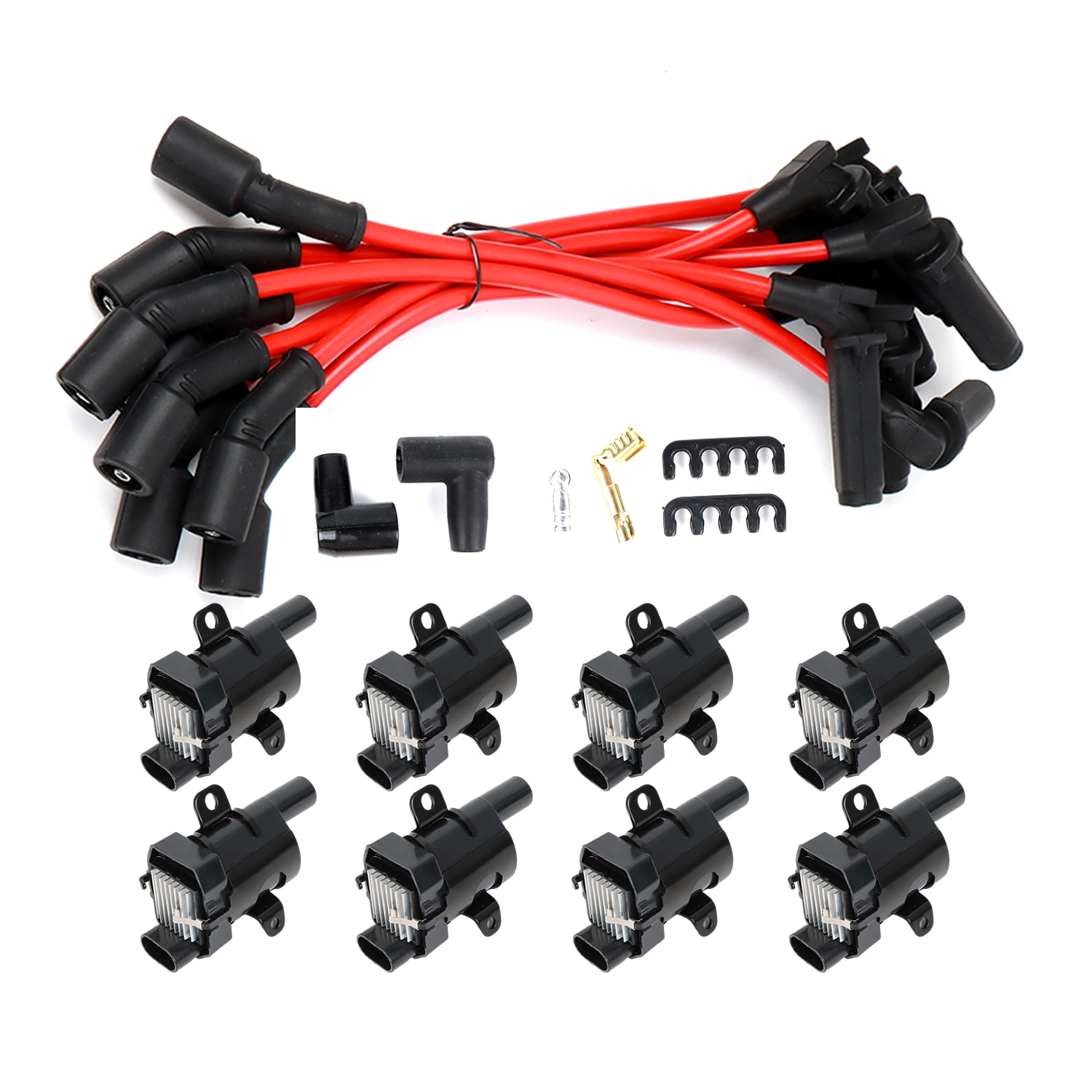 POLARPRA 8pcs Ignition Coils + 8pcs Spark Plug Wires For Chevy Silverado GMC 4.8L 5.3L 6.0L UF262
