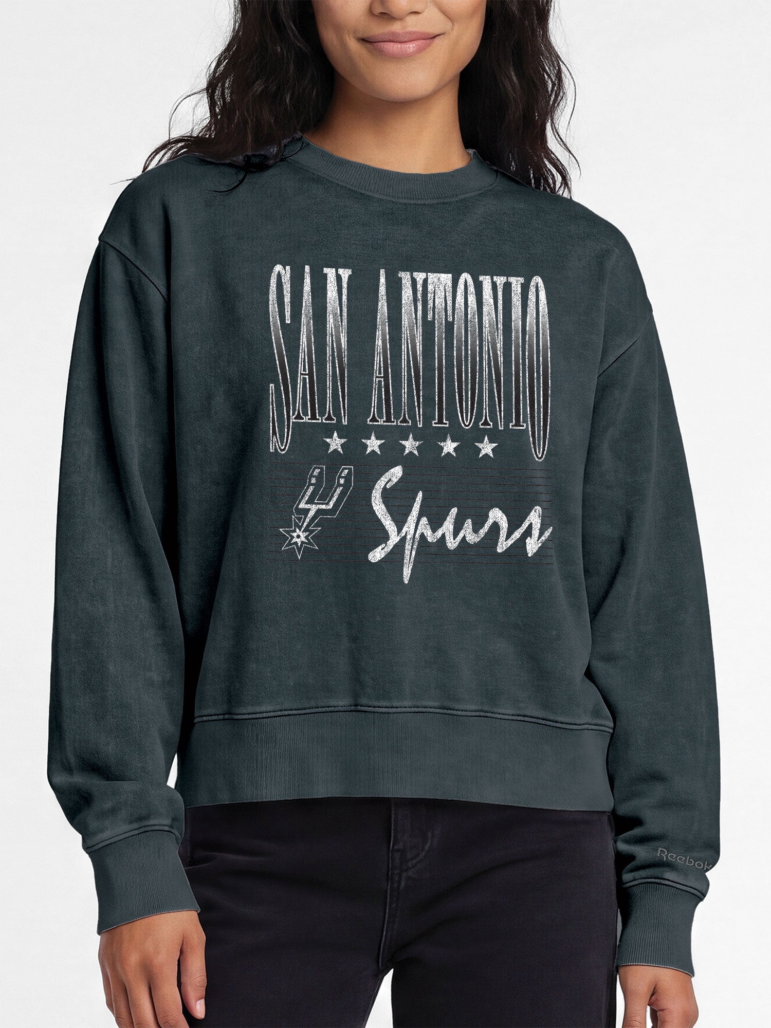 San Antonio Spurs Reebok Womens Denim Wash Mock Neck Sweatshirt
