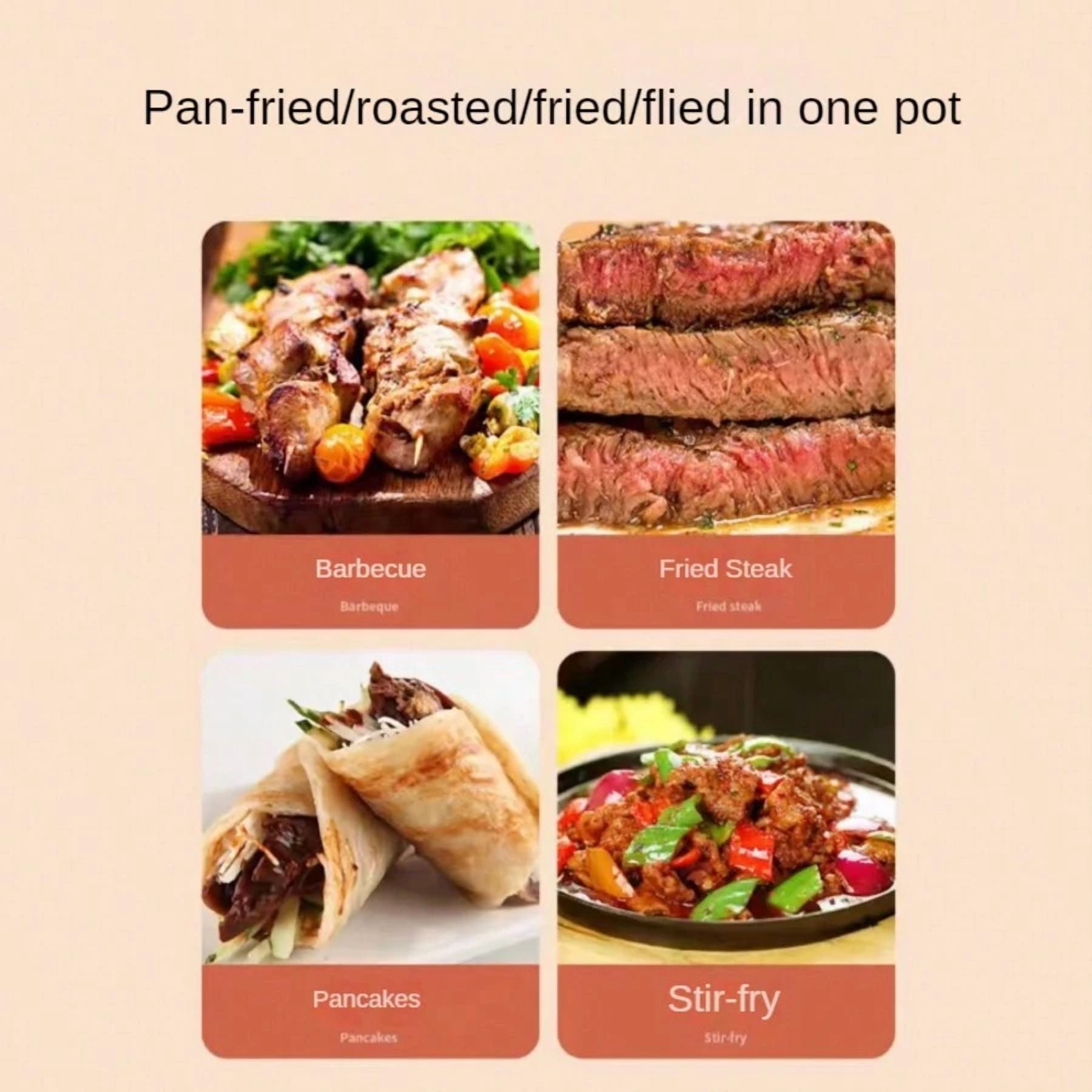 Home Multifunctional Medical Stone Non-Stick Electric Grill Pan, Red Handle, Five-Speed Temperature Control, Fast Heating And Easy-To-Clean Korean Electric Grill, You Can Grill Delicious Barbecue At