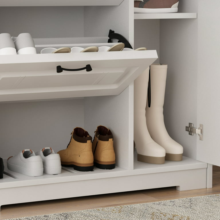 Shoe Cabinet Storage Twin Pull-Down Shoe Compartments, Footwear Rack  Cupboard Stand with 1 Door and Drawer Cupboard Shoe Tidy Unit 