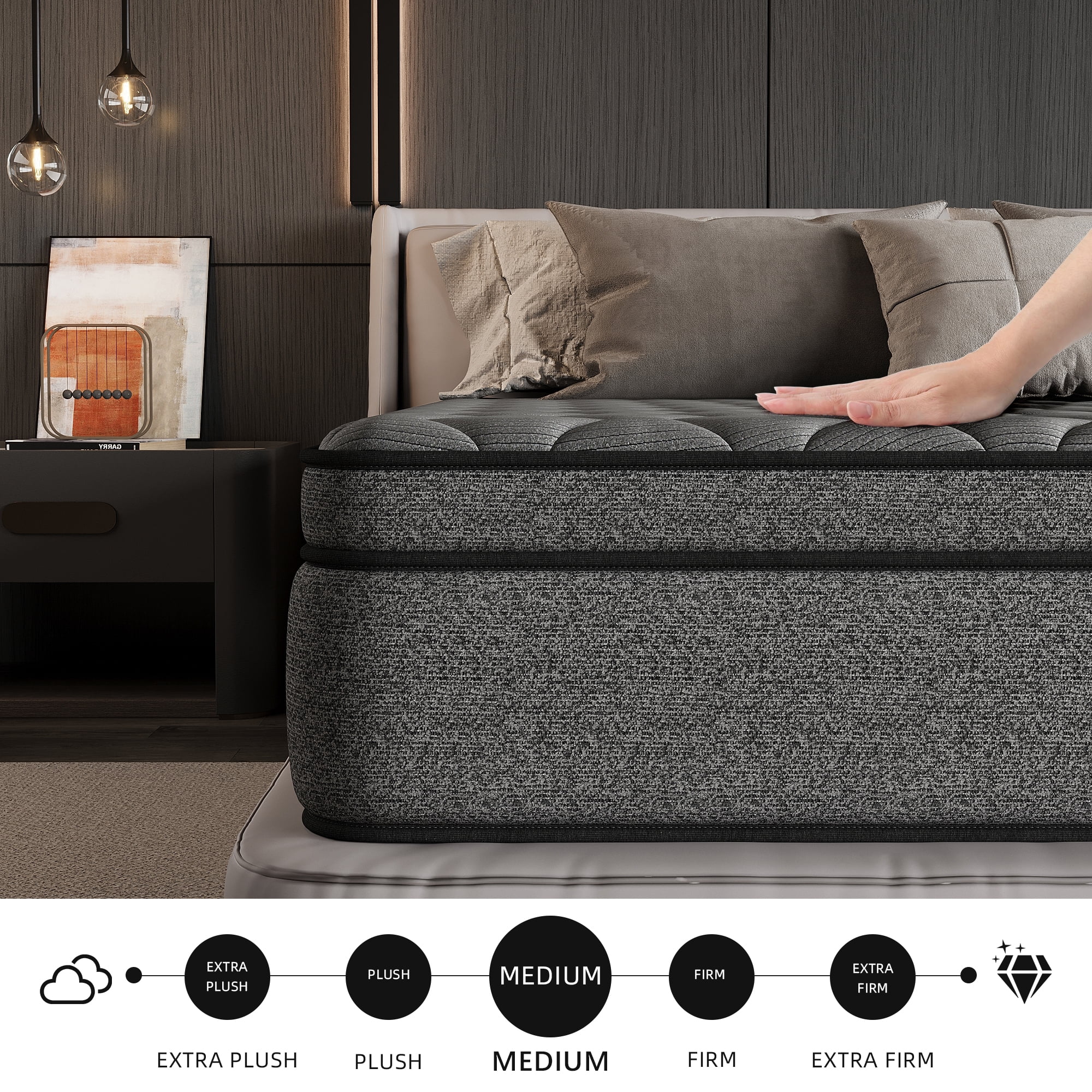 SILENCE MANGO 12 inch Full Size Euro Top Mattress Grey Hybrid Medium Firm for Back & Lumbar Support,Bed Mattress in a Box,Individual Pocket Spring for Motion Isolation & Pressure Relief