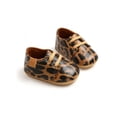 thumbnail image 2 of Newborn Baby Boy High-top Sneaker Brown Baby Shoes Leopard PU Lace-up Non-slip Soft Sole Toddler Frist Waliking Shoes (Toddler/Little Baby Girls), 2 of 7