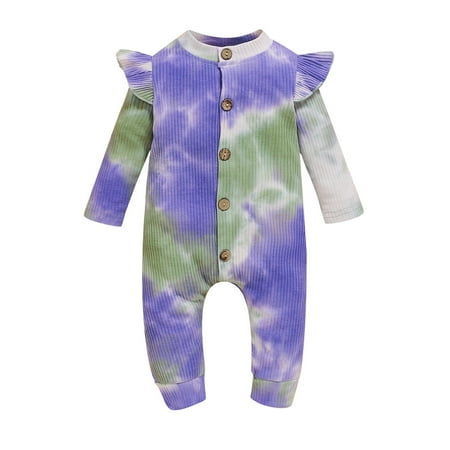 

Dadaria Baby Boys Girls Clothes Newborn Winter Outfits 3M-18M Toddler Long Sleeve Rainbow Tie ADyed Ruffle Romper Jumpsuit Purple 100 Toddler