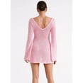 thumbnail image 6 of Yunliwuli Women Knit Dress, Long Sleeve V Neck Backless Hollowed Solid Sheer Dress Mini Dress Clubwear, 6 of 7