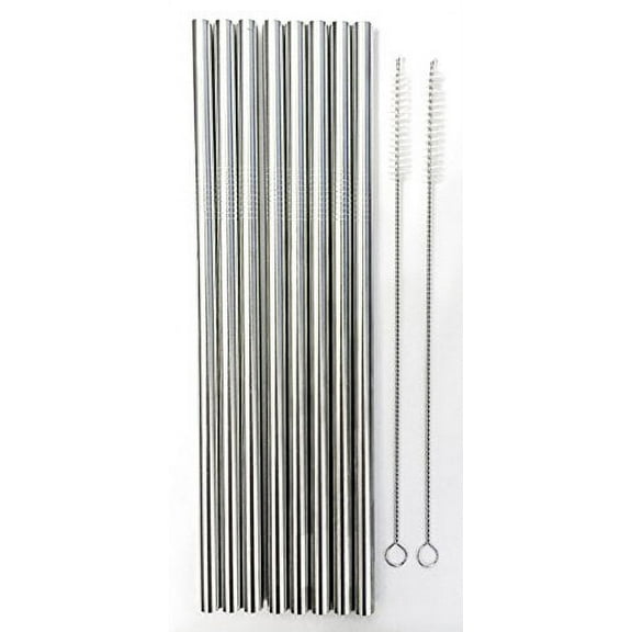 8 Stainless Steel Wide Smoothie Straws - CocoStraw Large Straight Frozen Drink Straw 2 Cleaning Brush