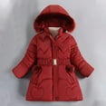 thumbnail image 2 of HAiming Girls Winter Hooded Coat Kids Snow Long Sleeve Puffer Jacket Thicken Warm Outwear with Waist Belt Pockets, 2 of 4