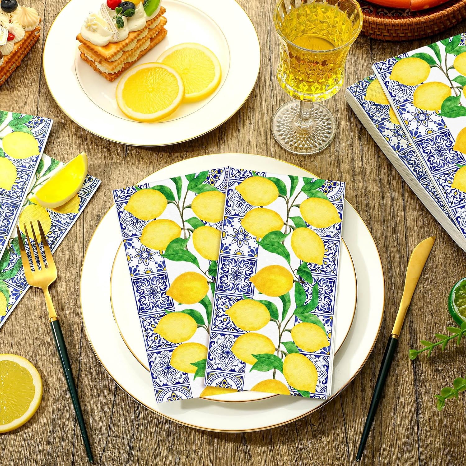 Disposable Hand Napkins Guest Towels Disposable Bathroom Hand Napkins Guest Decorative Kitchen Towels for Party Dinners Wedding Bathroom(100 Pcs,Lemon)