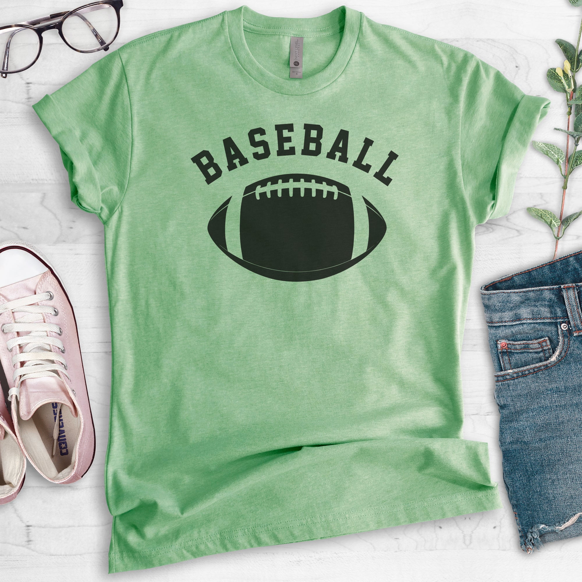 Baseball Shirt, Unisex Women's Men's Shirt, Funny Baseball T-shirt, Funny Football Tee, Ironic Sports Tee, Heather Apple Green, Medium