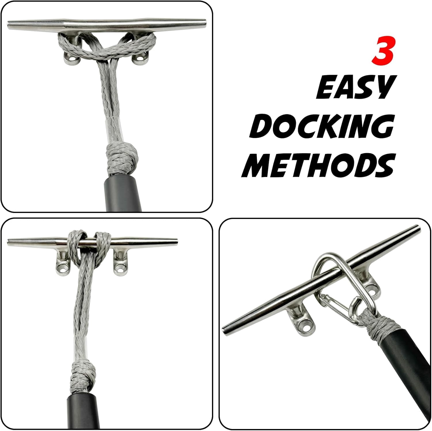 4 Feet Bungee Dock Line Mooring Rope for Docking with Stainless Steel Clip Accessories for Boats PWC, Built in Snubber, Kayak, Watercraft,SeaDoo,Jet Ski, Pontoon, Canoe, Power Boat 2-Pack (Grey)