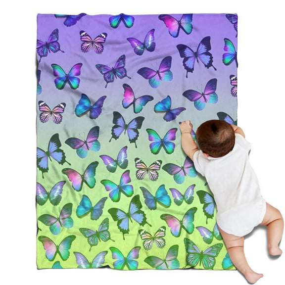 Gradient Color Butterfly Pattern Blanket,Comfortable Soft Flannel Throw Blanket,All Season,Warm Lightweight Blankets for Sofa Bed Couch Living Room Chair,30"x40"