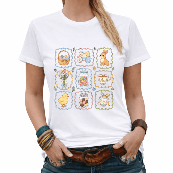Easter Bunny Chick Tea Time Cottagecore Graphic Tees Women's Spring Coquette Tshirt Tops S-5XL