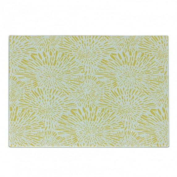 Yellow Cutting Board, Hand Drawn Vintage Floral Pattern with Dandelions Asters Abstract Blossoms Nature, Decorative Tempered Glass Cutting and Serving Board, Small Size, Yellow White, by Ambesonne