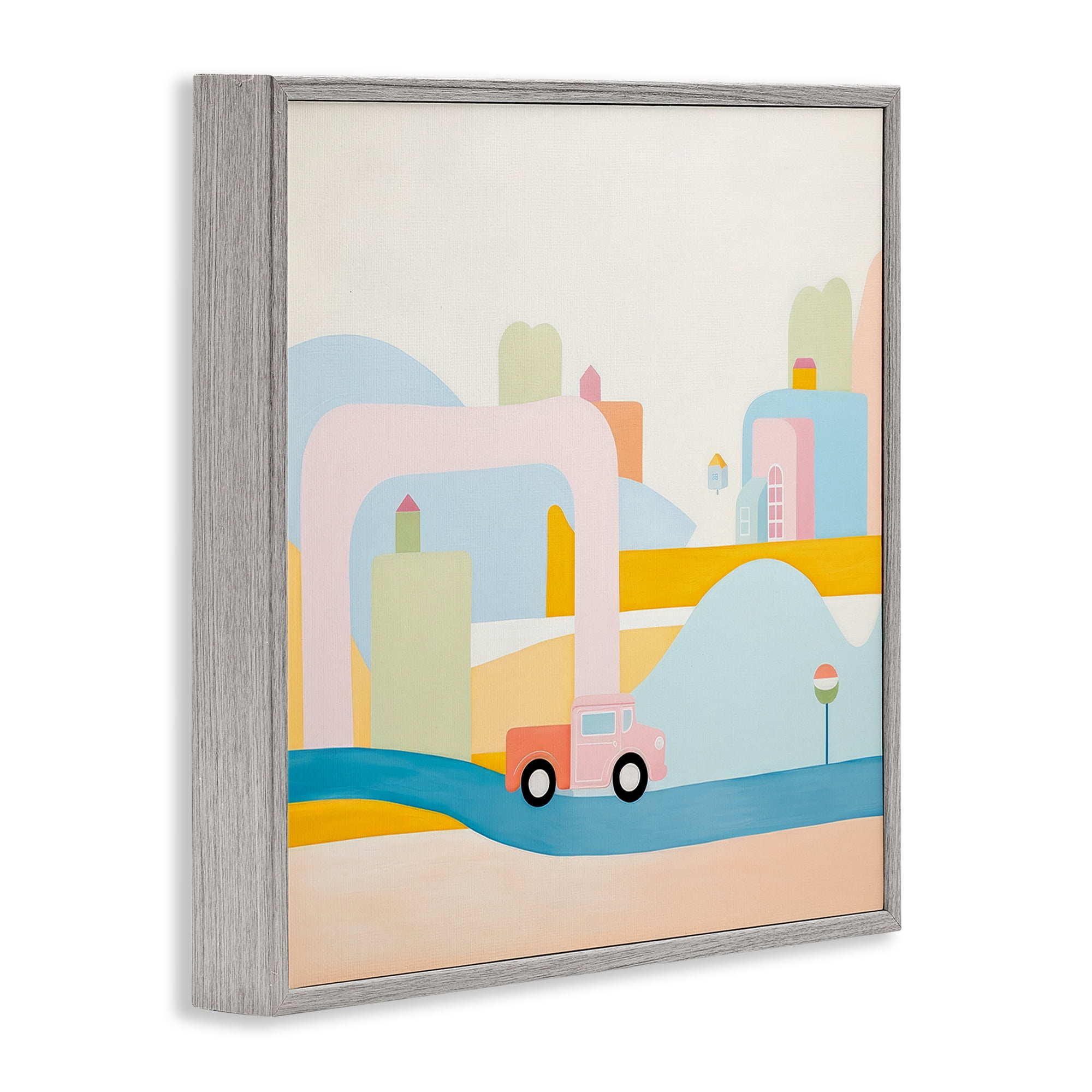 Stupell Industries Pastel Car in Landscape Landscape Painting Gray Framed Art Print Wall Art, 17 x 17