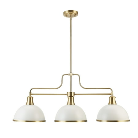 Globe Electric Beckett 3-Light Matte White Linear Chandelier with Matte Brass Accents  60885