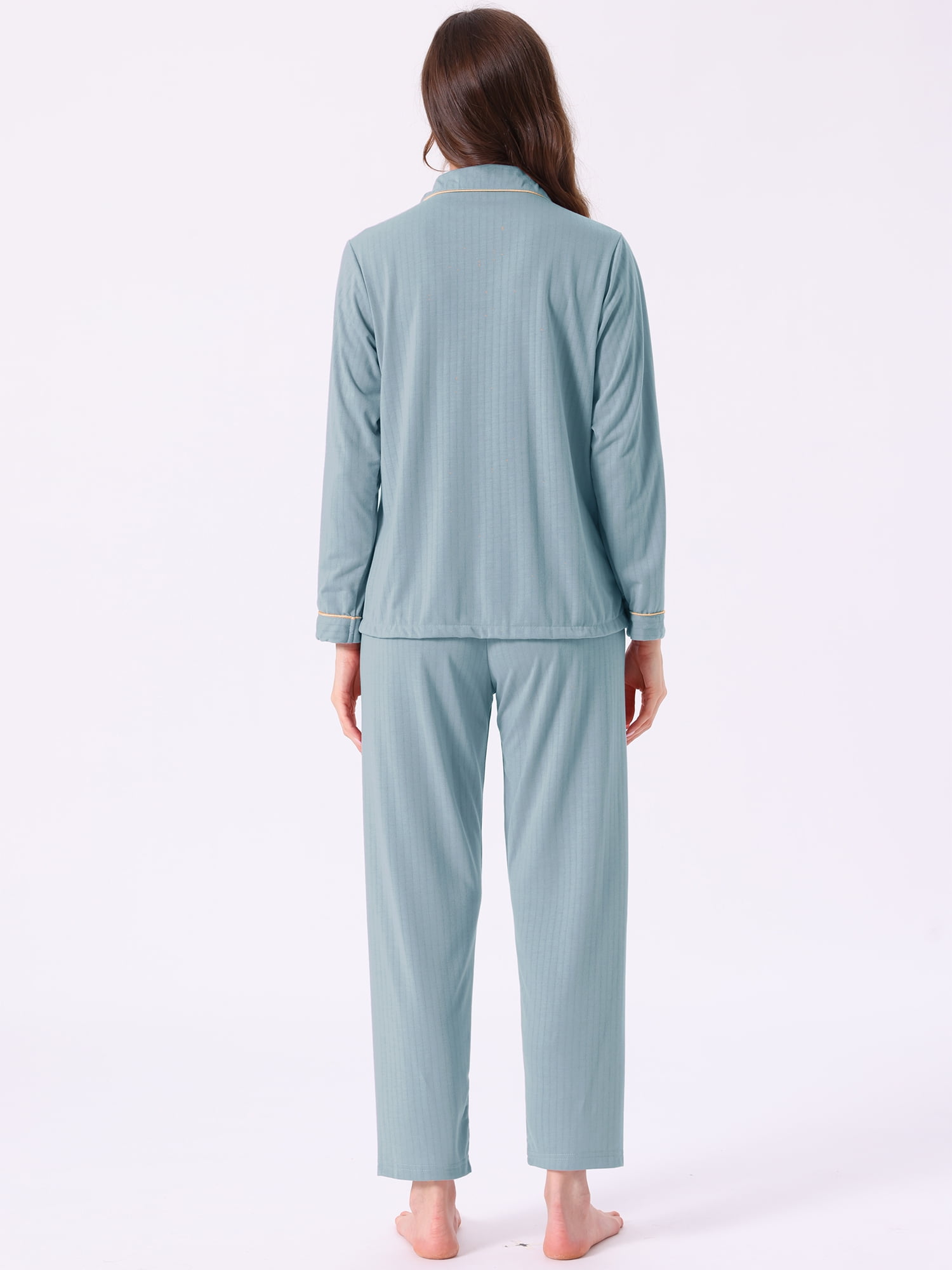 DARING DIVA Cotton Pajamas Long Sleeve Lounge Sets Button Down Pants S Blue