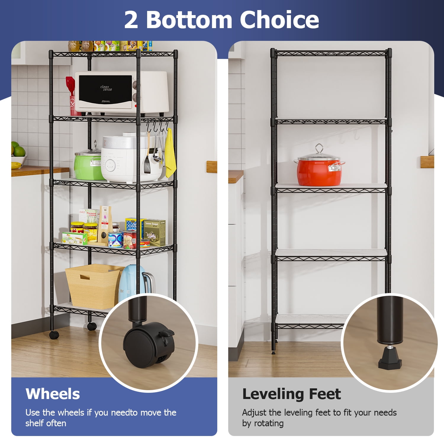 FDW 5-Tier Metal Wire Garage Storage Rack Shelf Unit For Garage/Kitchen,With Wheels,Black
